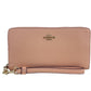 (C3441) Long Faded Blush Crossgrain Leather Zip Around Wristlet Wallet