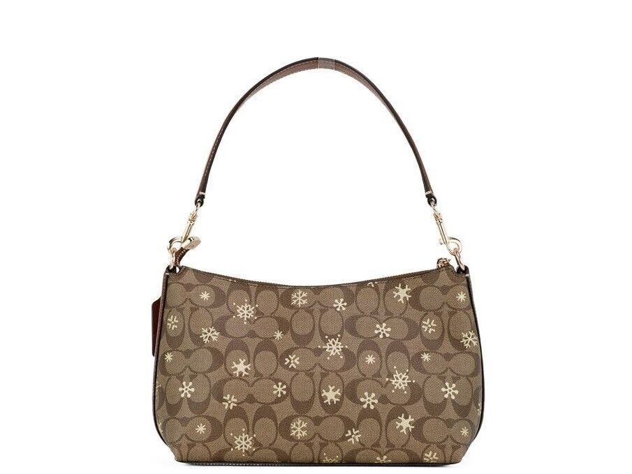 Clara Medium Snowflake Print Khaki Canvas Shoulder Handbag Purse