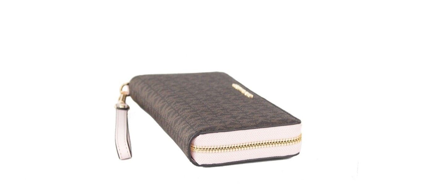 Jet Set Travel Large Brown Signature Pink Continental Wrist Wallet