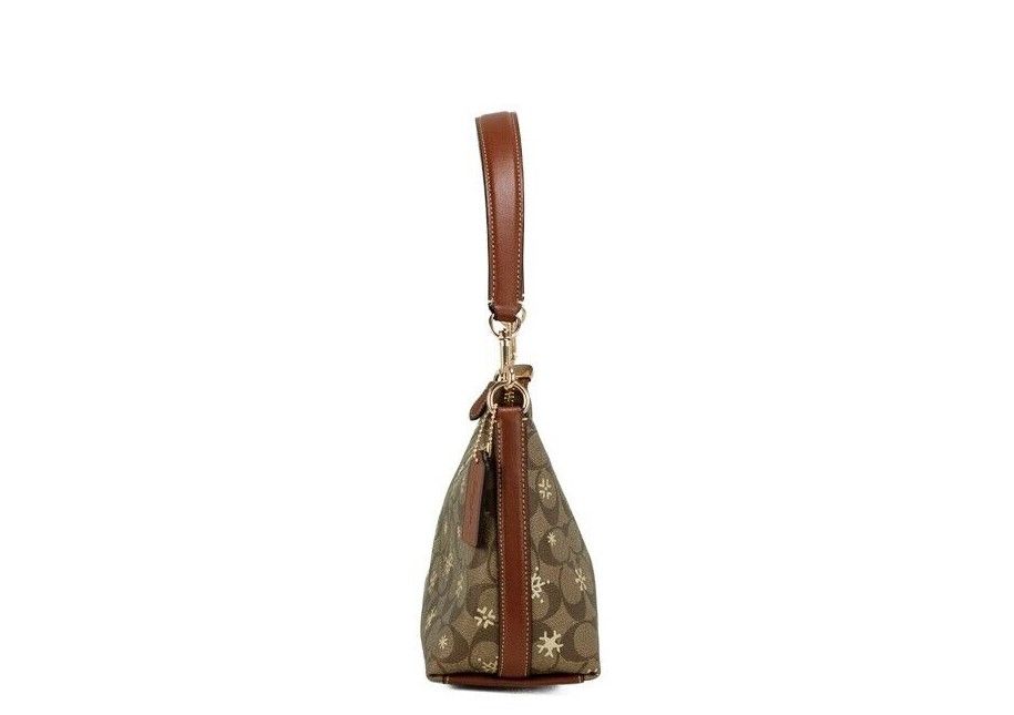 Clara Medium Snowflake Print Khaki Canvas Shoulder Handbag Purse