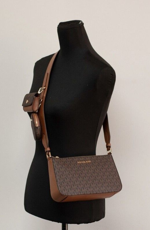 Jet Set Travel Small Brown Crossbody Tech Attachment Handbag Purse