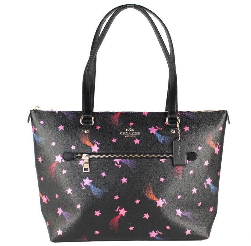 Disco Star Print Crossgrain Leather Gallery Shoulder Tote Handbag