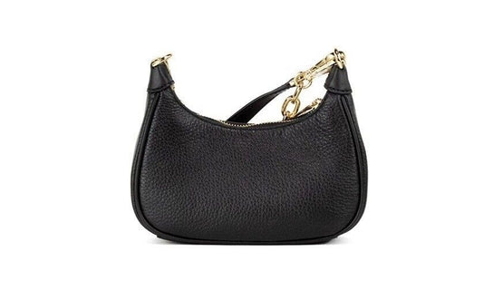 Cora Mini Black Pebbled Leather Zip Pouchette Crossbody Handbag