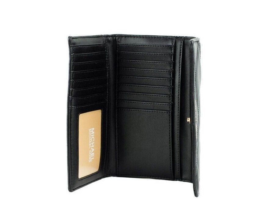 Jet Set Travel Large Black Quilted Vegan Leather Trifold Wallet