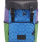 (C9837) Signature Canvas Blue Leather Colorblock Flap Backpack Bookbag