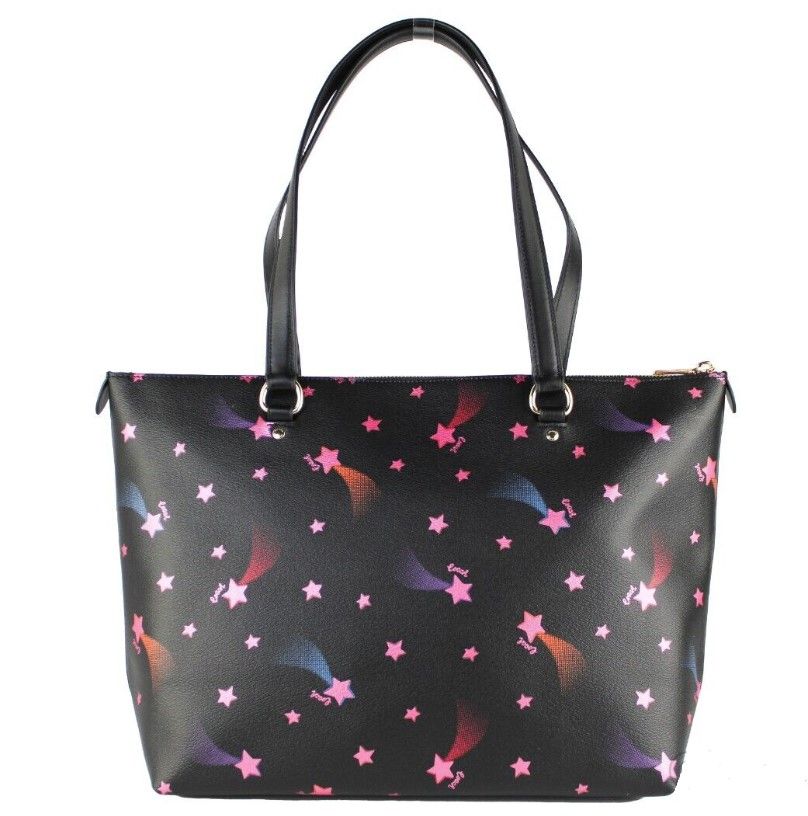 Disco Star Print Crossgrain Leather Gallery Shoulder Tote Handbag