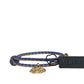 Braided Brown Blue Smooth Leather Adjustable Small Medusa Charm Bracelet