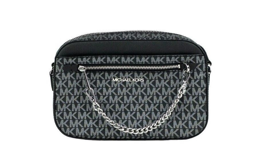 Jet Set Large East West Black Silver PVC Zip Chain Crossbody Bag