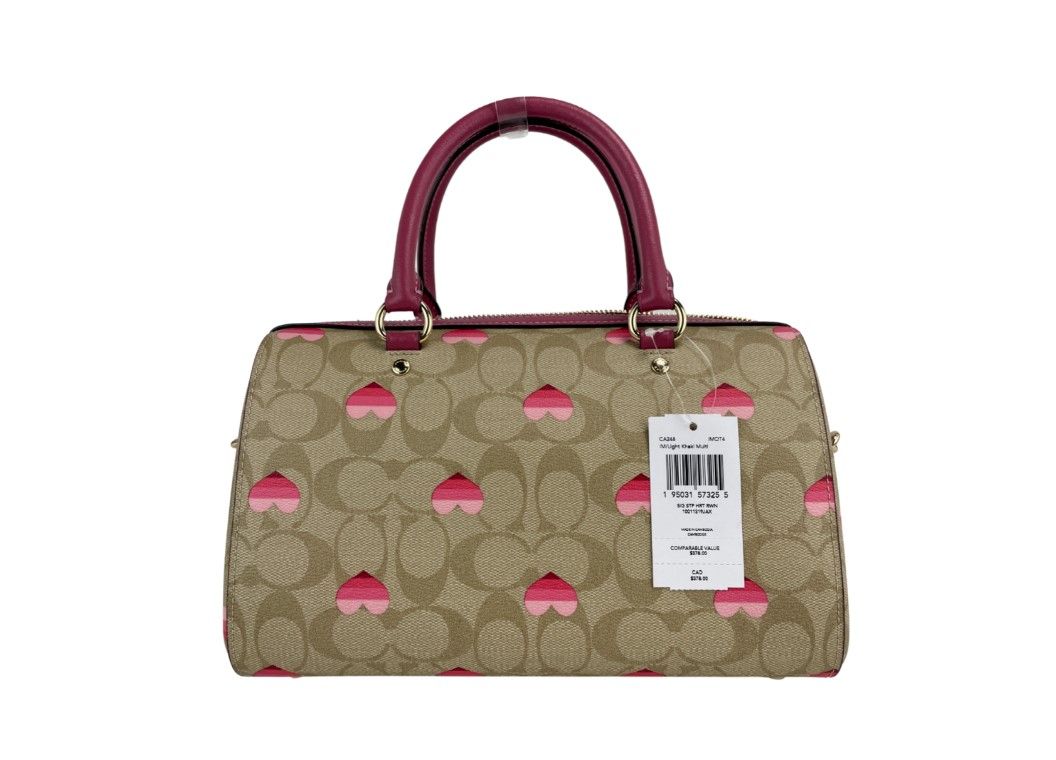 (CA248) Heart Print Signature Leather Rowan Medium Satchel Handbag Purse