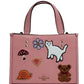 Dempsey 22 Creature Patches Leather Tote Carryall Handbag Purse Pink
