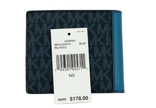 Cooper Blue Multi Signature Leather Graphic Logo Billfold Wallet