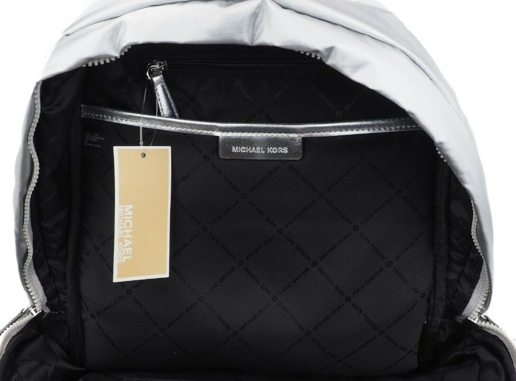 Rae Medium Silver Quilted Nylon Fabric Shoulder Backpack Book Bag