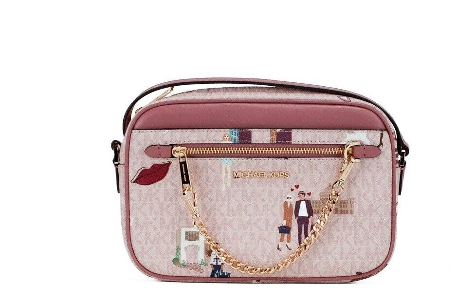 Jet Set Girls East West Powder Blush PVC Zip Chain Crossbody Bag