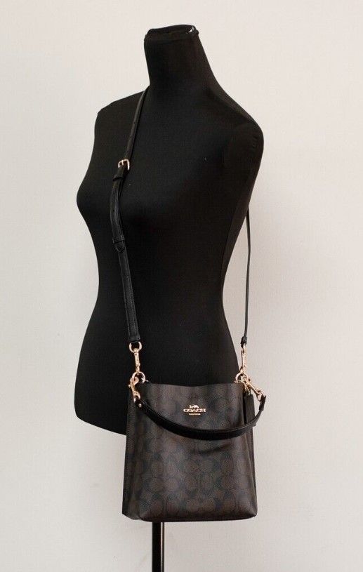 Mollie 22 Small Brown Black Coated Canvas Bucket Crossbody Handbag