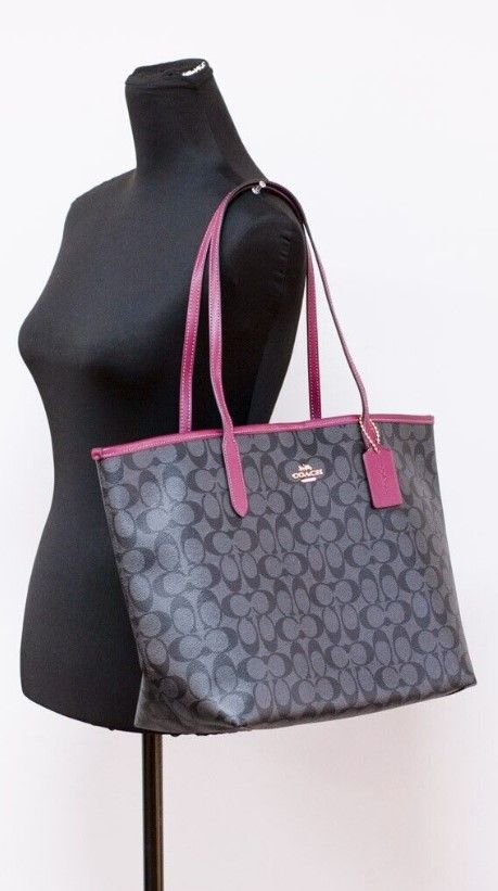 Graphite Black Cherry Coated Canvas City Tote Shoulder Bag Purse