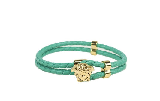 Braided Turquoise Smooth Leather Adjustable Small Medusa Charm Bracelet