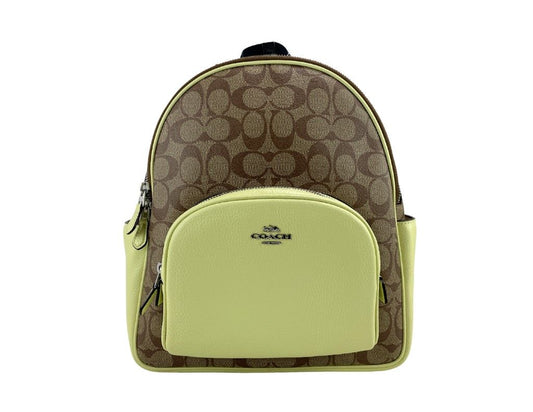 (5671) Court Signature Leather Khaki/Pale Lime Medium Backpack Bookbag Bag