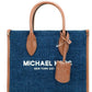 Mirella Small Indigo Canvas Top Zip Shopper Tote Crossbody Handbag