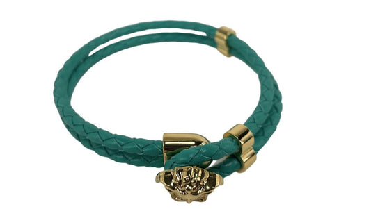 Braided Turquoise Smooth Leather Adjustable Small Medusa Charm Bracelet