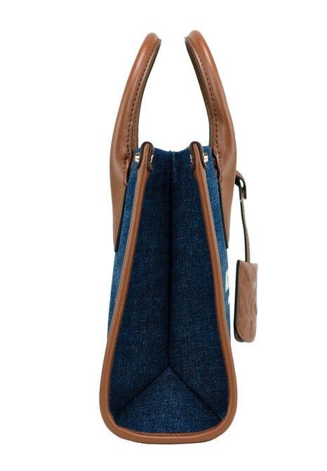 Mirella Small Indigo Canvas Top Zip Shopper Tote Crossbody Handbag