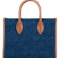 Mirella Small Indigo Canvas Top Zip Shopper Tote Crossbody Handbag