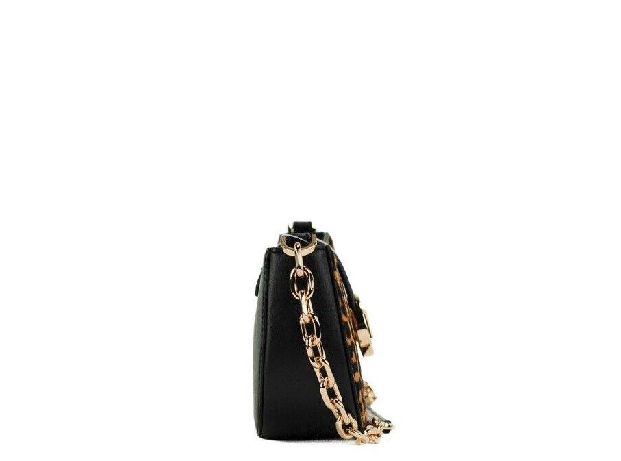 Carmen Small Black Leather Leopard Haircalf Pouchette Handbag Purse