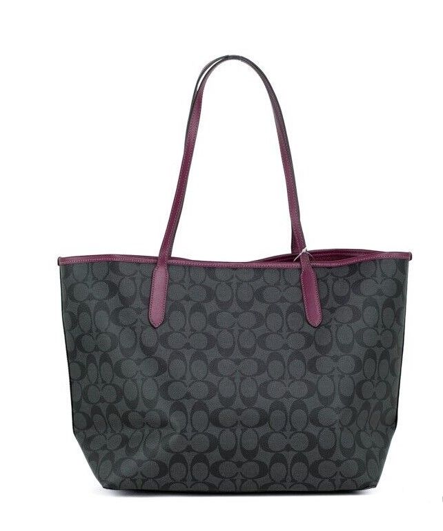 Graphite Black Cherry Coated Canvas City Tote Shoulder Bag Purse