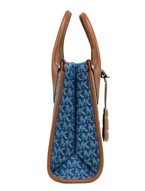 Mirella Small Denim Canvas Top Zip Shopper Tote Crossbody Handbag