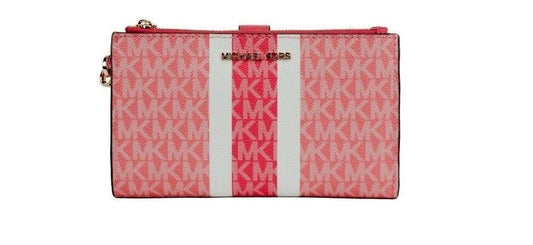 Jet Set Grapefruit Multi Striped PVC Large Double Zip Wrist Wallet