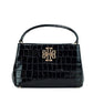 Small Black Crocodile Embossed Leather Micro Satchel Handbag