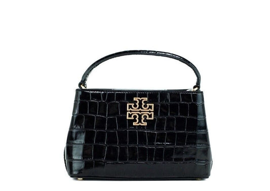 Small Black Crocodile Embossed Leather Micro Satchel Handbag