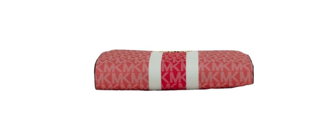 Jet Set Grapefruit Multi Striped PVC Large Double Zip Wrist Wallet