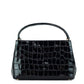 Small Black Crocodile Embossed Leather Micro Satchel Handbag