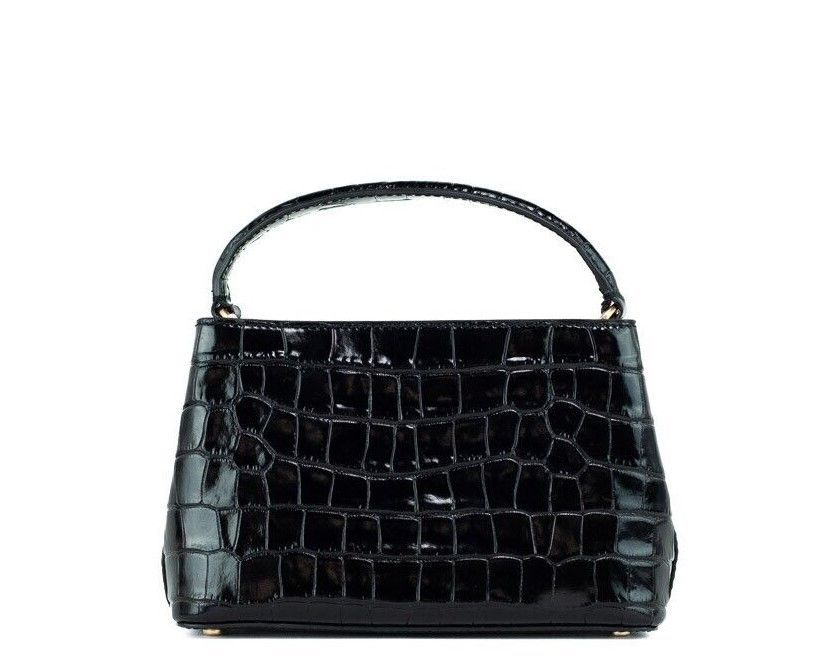 Small Black Crocodile Embossed Leather Micro Satchel Handbag