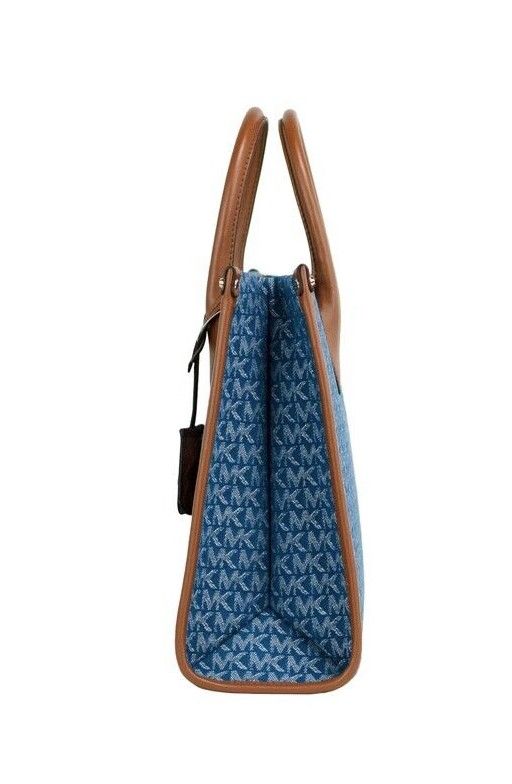 Mirella Medium Signature Denim Logo Canvas East West Tote Handbag