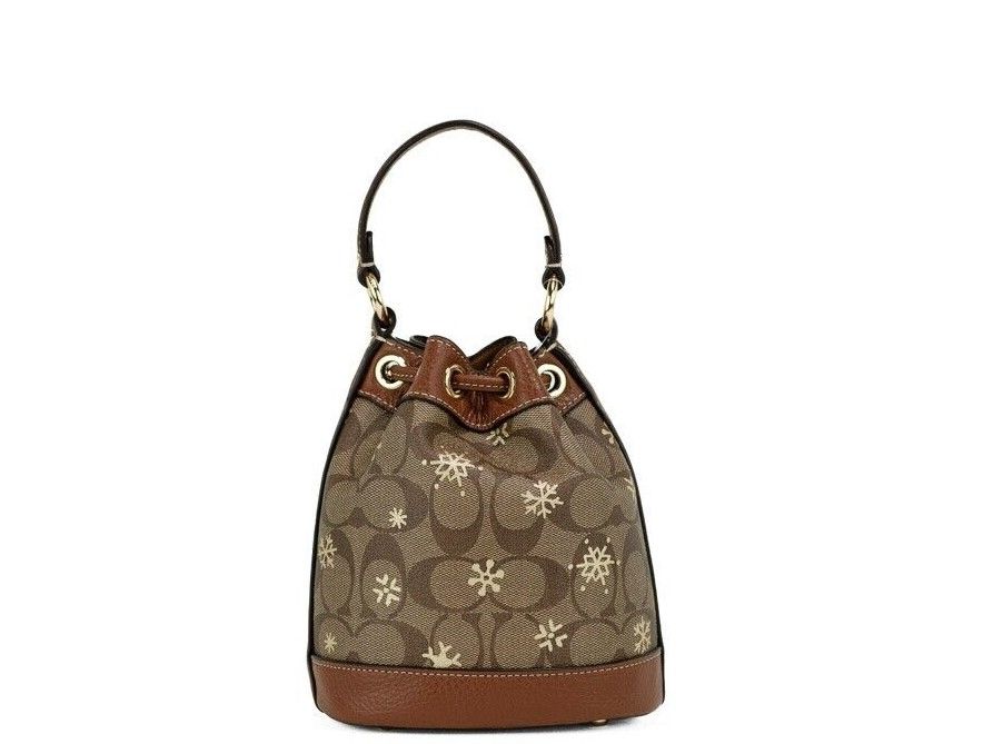 Dempsey 15 Small Snowflake Print Khaki Coated Canvas Bucket Bag