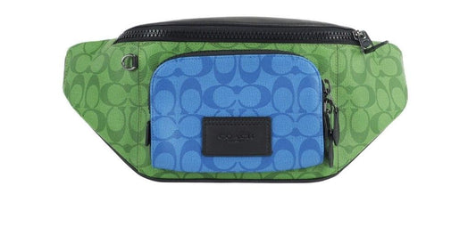 Neon Green Multi Blocked Signature Canvas Track Waist Belt Bag