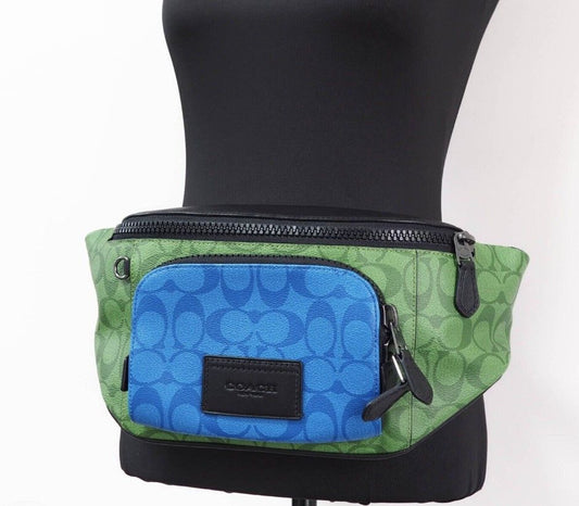 Neon Green Multi Blocked Signature Canvas Track Waist Belt Bag