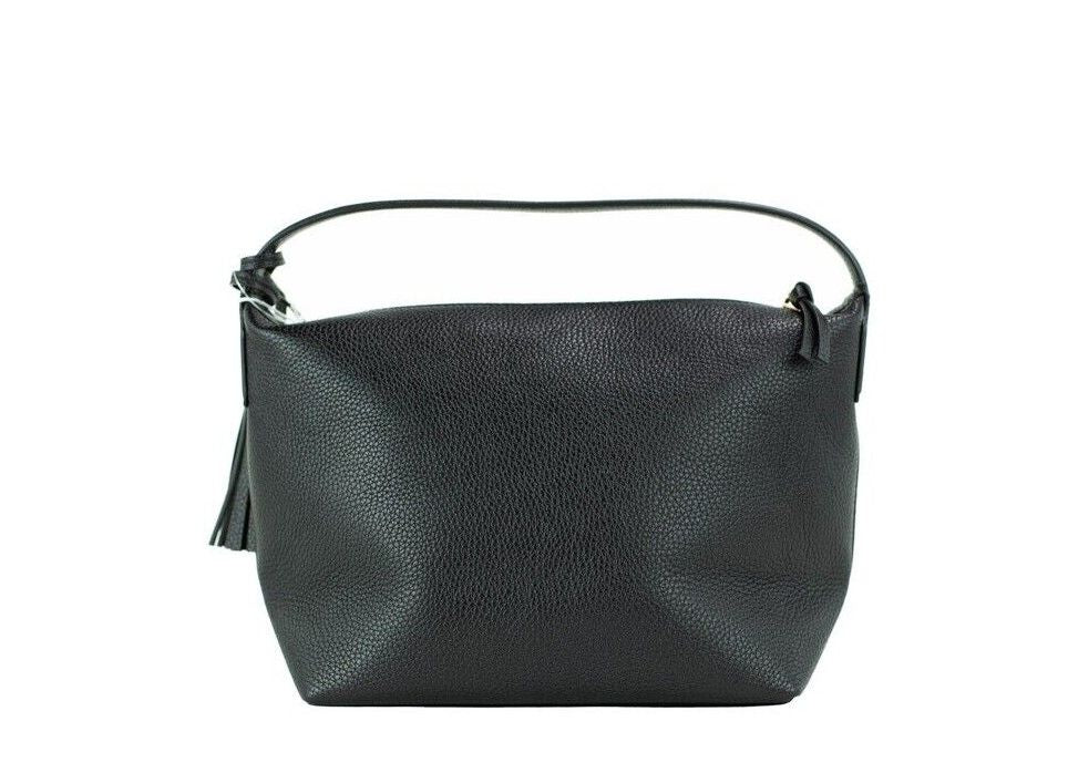 Thea Small Black Pebbled Leather Slouchy Shoulder Handbag