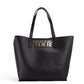 Jeans Couture Black Grained Faux Leather Logo Lock Tote Shoulder Handbag