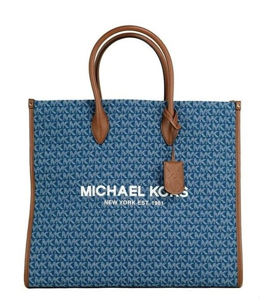 Mirella Large Signature Denim Logo Canvas North South Tote Handbag