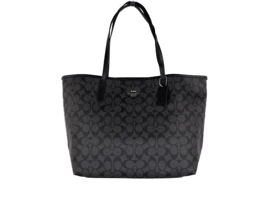 Graphite Black Signature Coated Canvas City Tote Shoulder HandBag