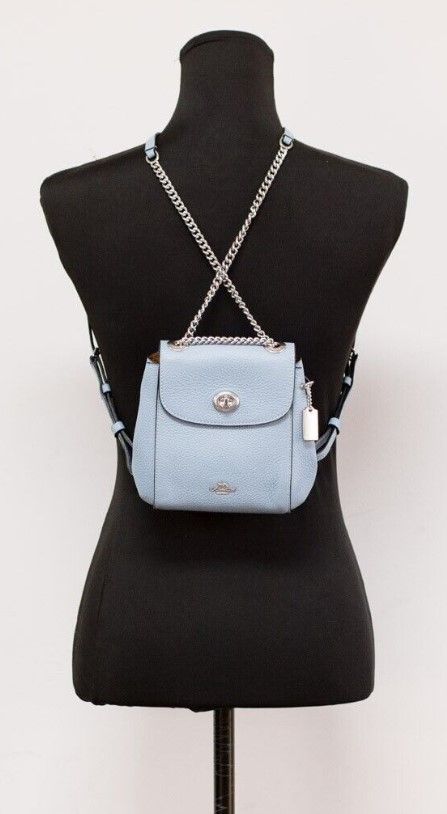 Mini Cornflower Blue Pebble Leather Convertible Chain Backpack Bag