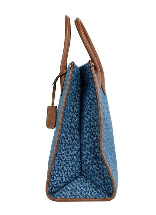 Mirella Large Signature Denim Logo Canvas North South Tote Handbag