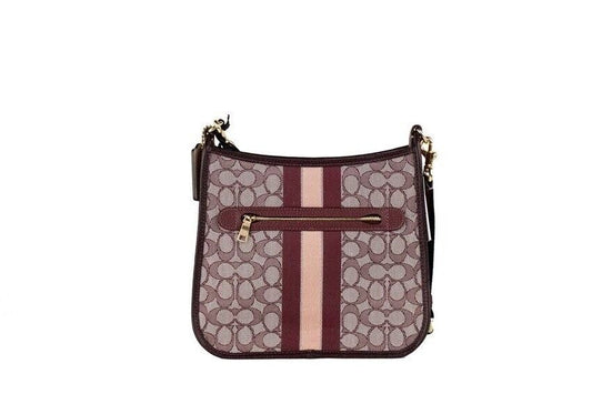 Dempsey Wine Signature Jacquard Canvas Patch File Crossbody Bag