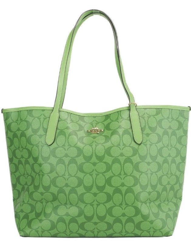 (CA157) Neon Green Signature Coated Canvas City Tote Shoulder Handbag