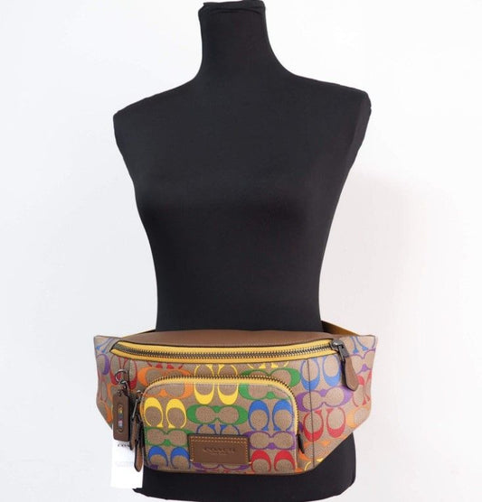 (C9847) Rainbow Signature Coated Canvas Track Waist Fanny Pack Belt Bag