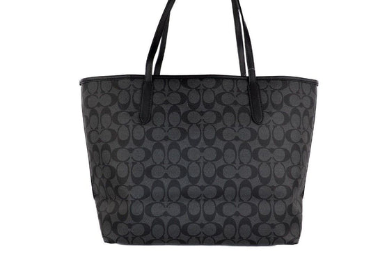 Graphite Black Signature Coated Canvas City Tote Shoulder HandBag