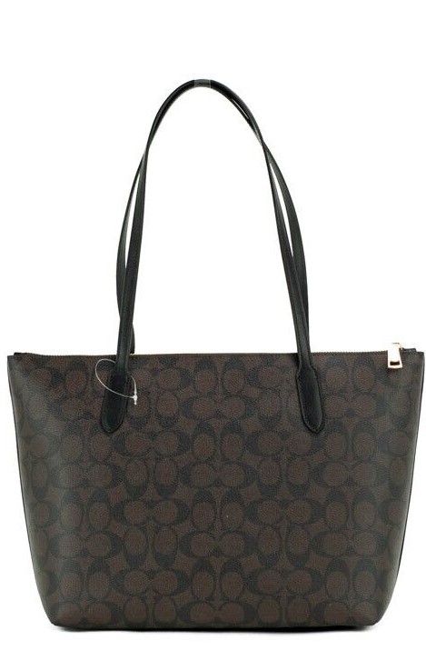 Brown Black Signature Canvas Medium Shoulder Tote Handbag Purse