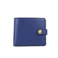 Navy Blue Compact Smooth Leather Gold Toned Medusa Snap Bifold Wallet